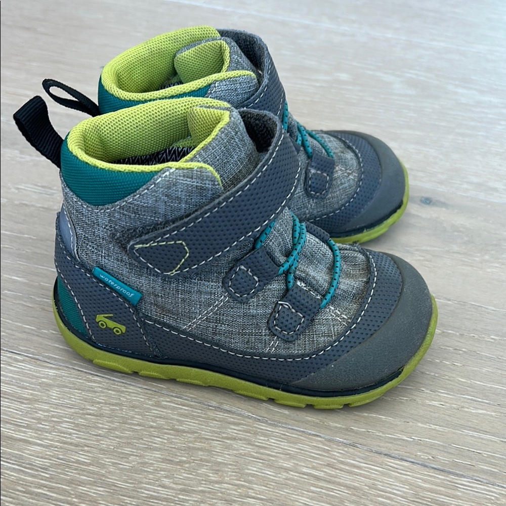 Kids Gray and Green Shoes